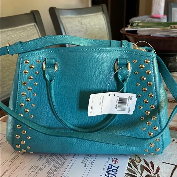 Teal Handbag with Gold Studs - Picture 3 of 3